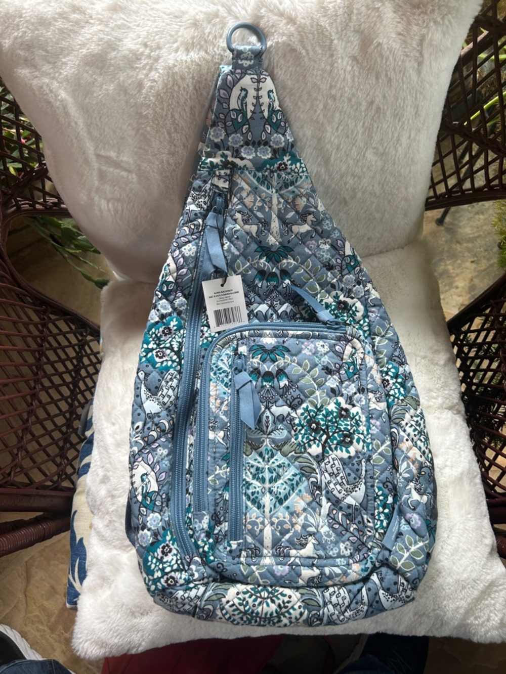 Vera Bradley New with Tags Quilted Teardrop Sling Bag in Blue Nature Floral